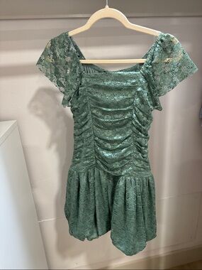 Xtraordinary Seafoam Lace Ruching Flutter Sleeve Girls' Formal Dress